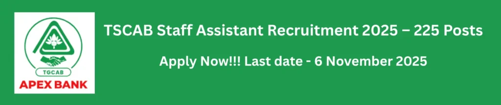 TSCAB Staff Assistant Recruitment 2025