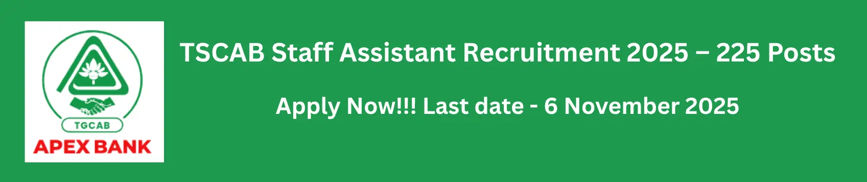 TSCAB Staff Assistant Recruitment 2025