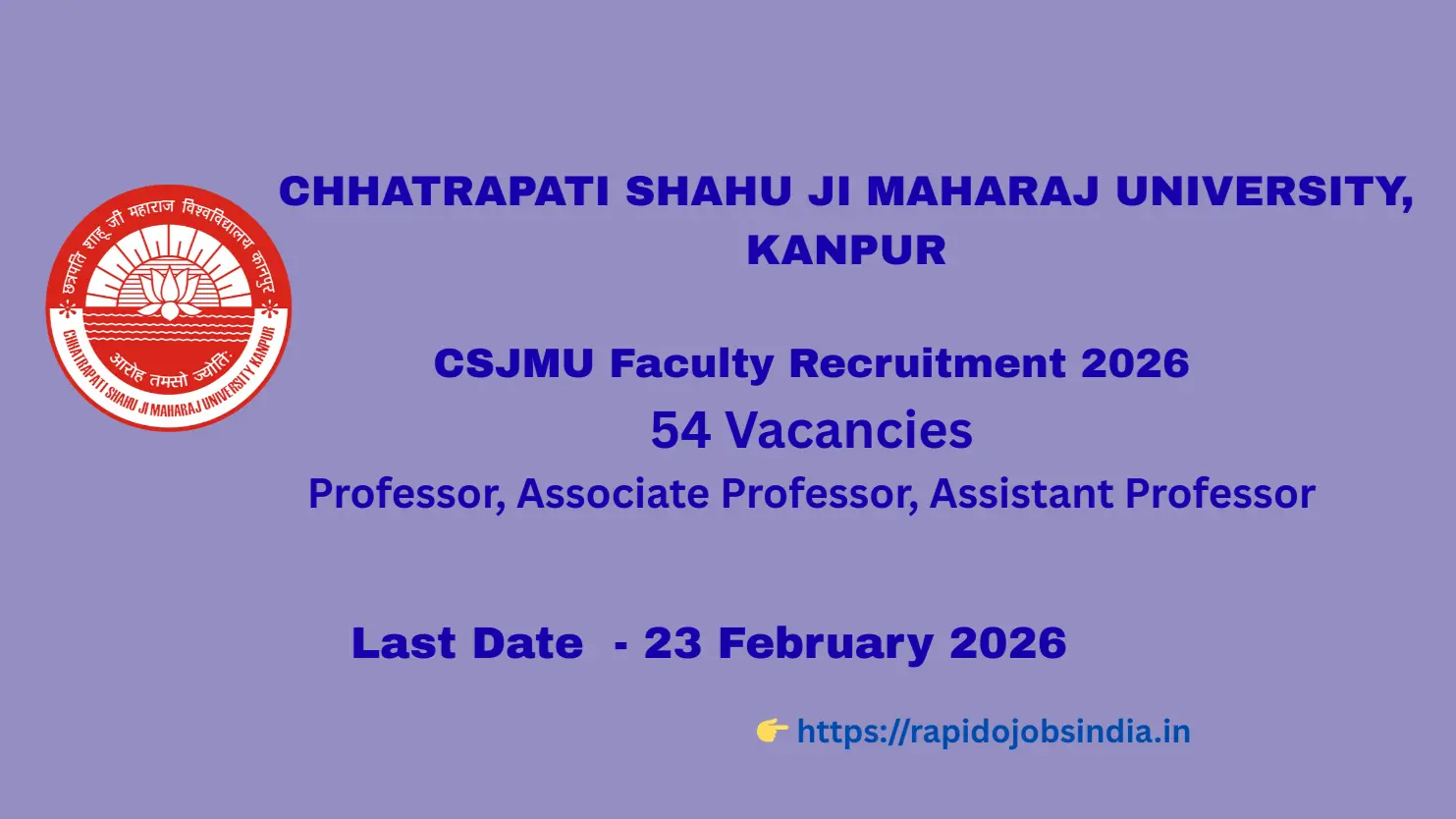 CSJMU Faculty Recruitment 2026