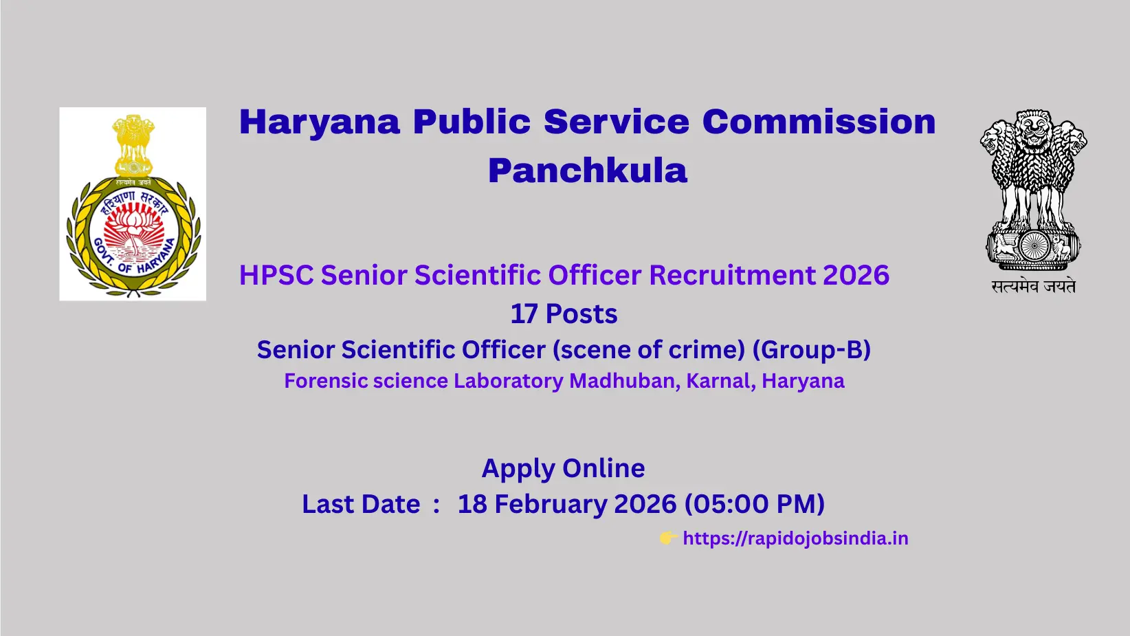 HPSC Senior Scientific Officer Recruitment 2026