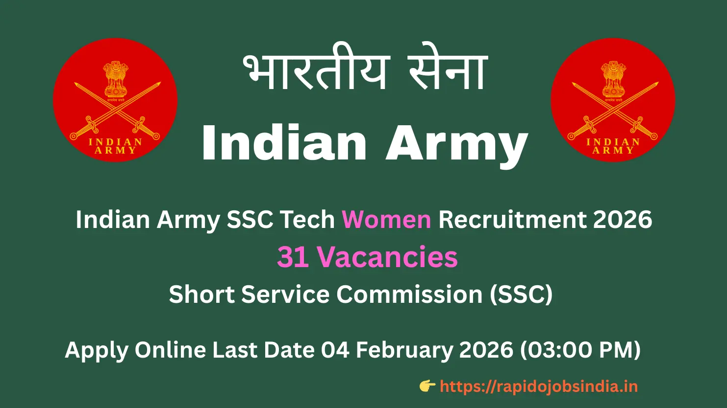 Indian Army SSC Tech Women Recruitment 2026