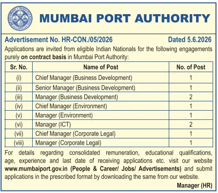 Advt. Mumbai Port Authority Jobs 2026