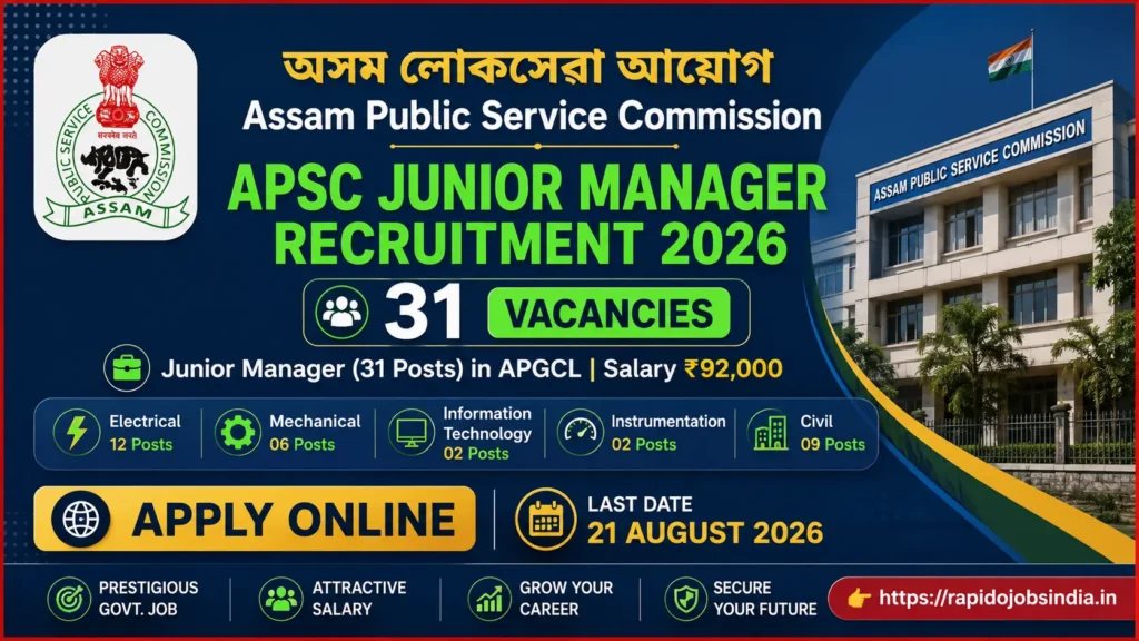 APSC Junior Manager Recruitment 2026