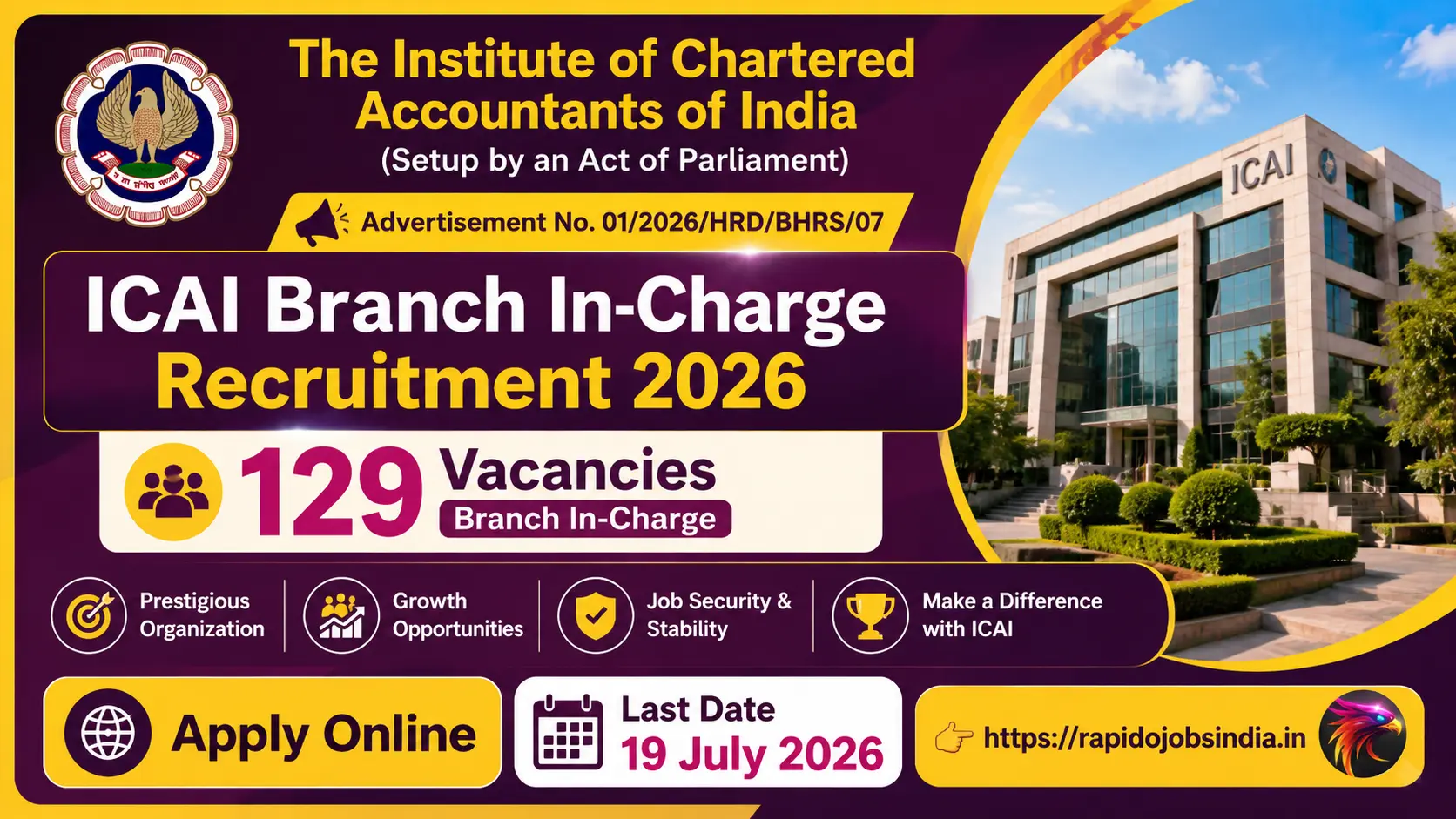ICAI Branch In-Charge Recruitment 2026 
