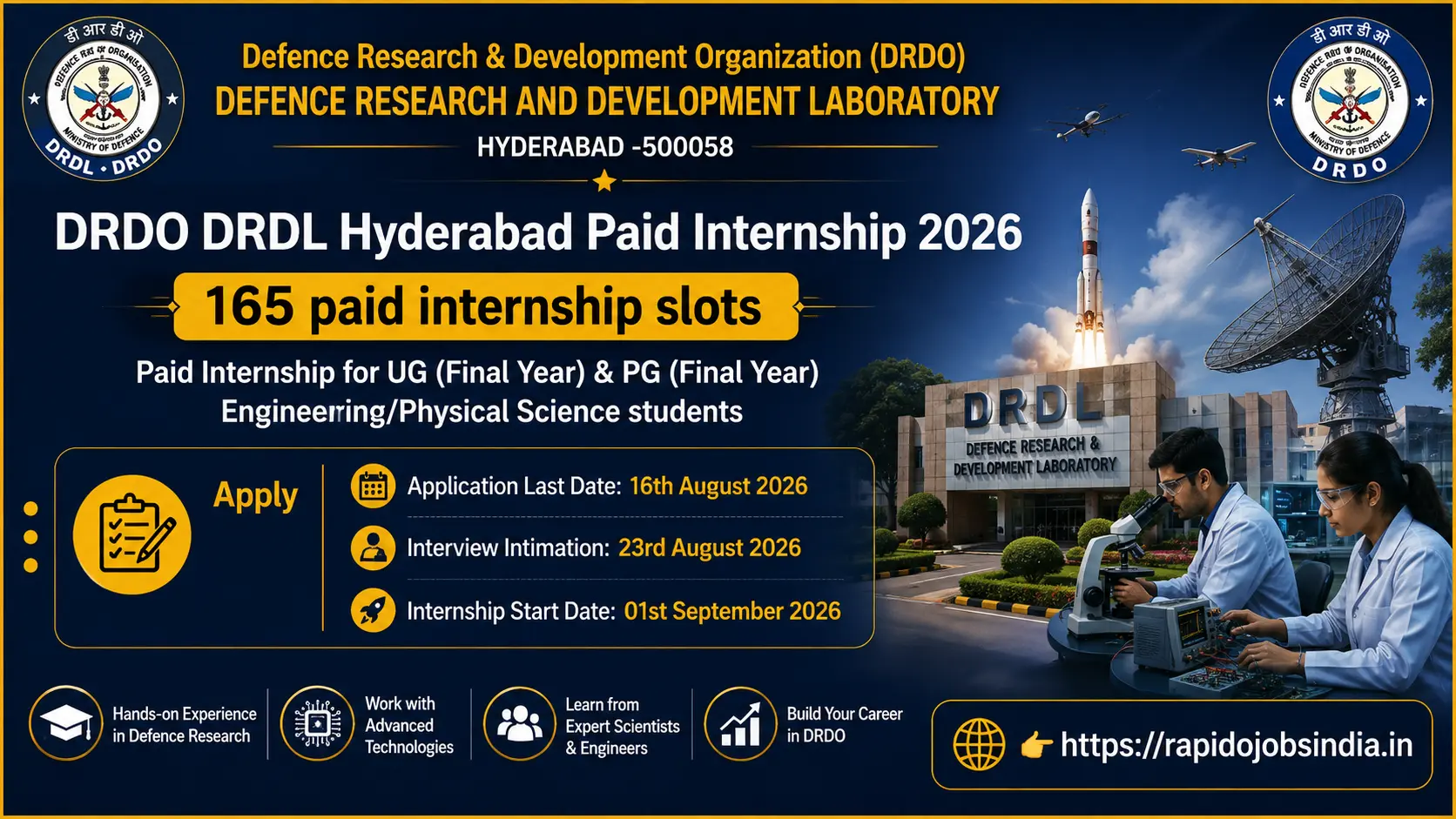 DRDO DRDL Hyderabad Paid Internship 2026