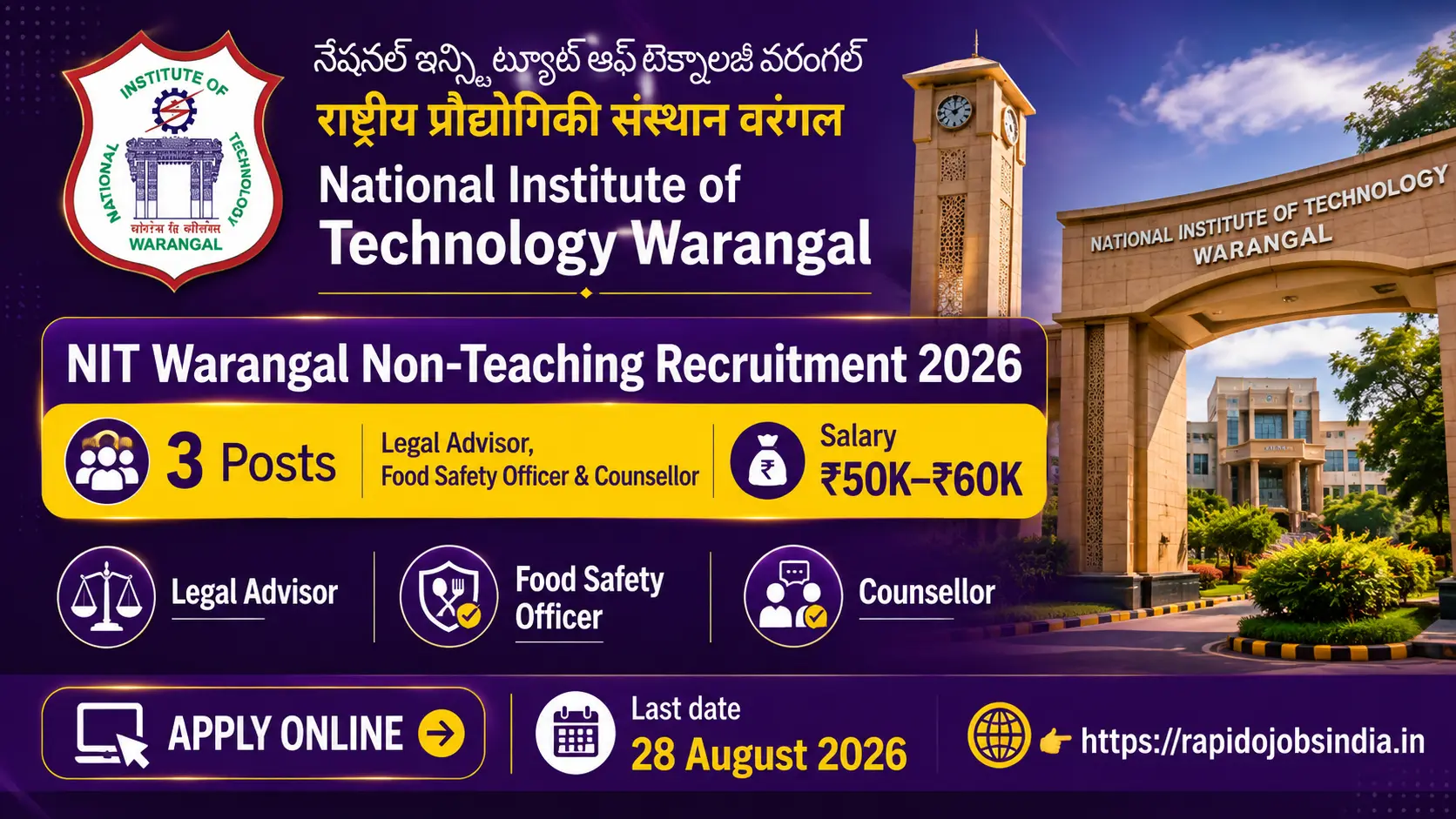 NIT Warangal Non-Teaching Recruitment 2026