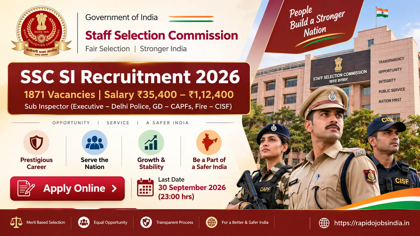 SSC SI Recruitment 2026